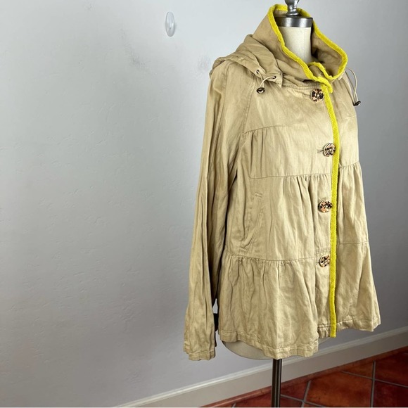 Anthropologie Hei Hei Tan Yellow Trim Swing Jacket - Picture 3 of 7